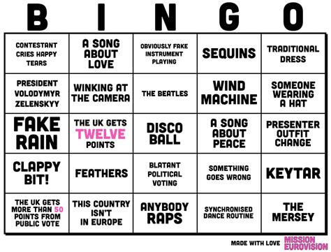 esc 2024 bingo|Mission Eurovision .